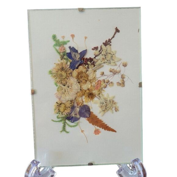 Vintage Kunsthandwerk Aus Osterreich Pressed Flower Art Work - Picture 3 of 7